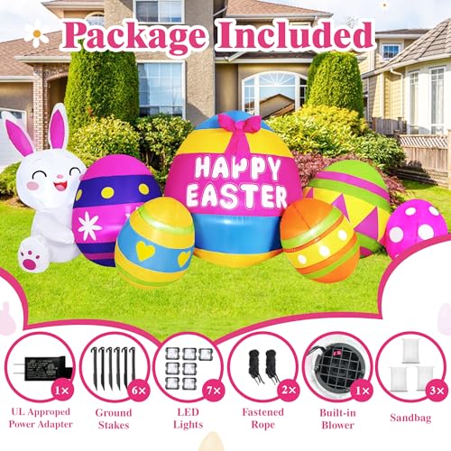 Œufs de Pâques gonflables géants 2m40 avec LED pour grand jardin