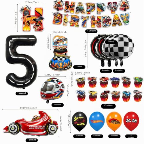 Miniatura 2 de Chingcoo 54 Piezas Hot Wheels Cumpleaños 5 Años Niño, Decoración Para Fiestas Y Juegos Cars Niño