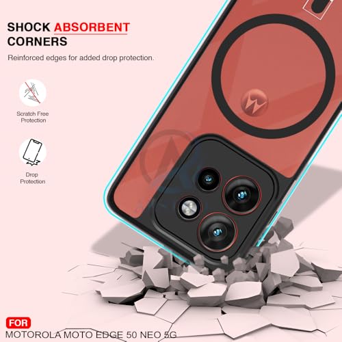 Image of AESTMO Moto Edge 50 Neo 5G Back Cover | 360 Protection | Crystal Clear Hard Back Transparent | Compatible with MagSafe Accessories (PC+TPU, Black Bumper)