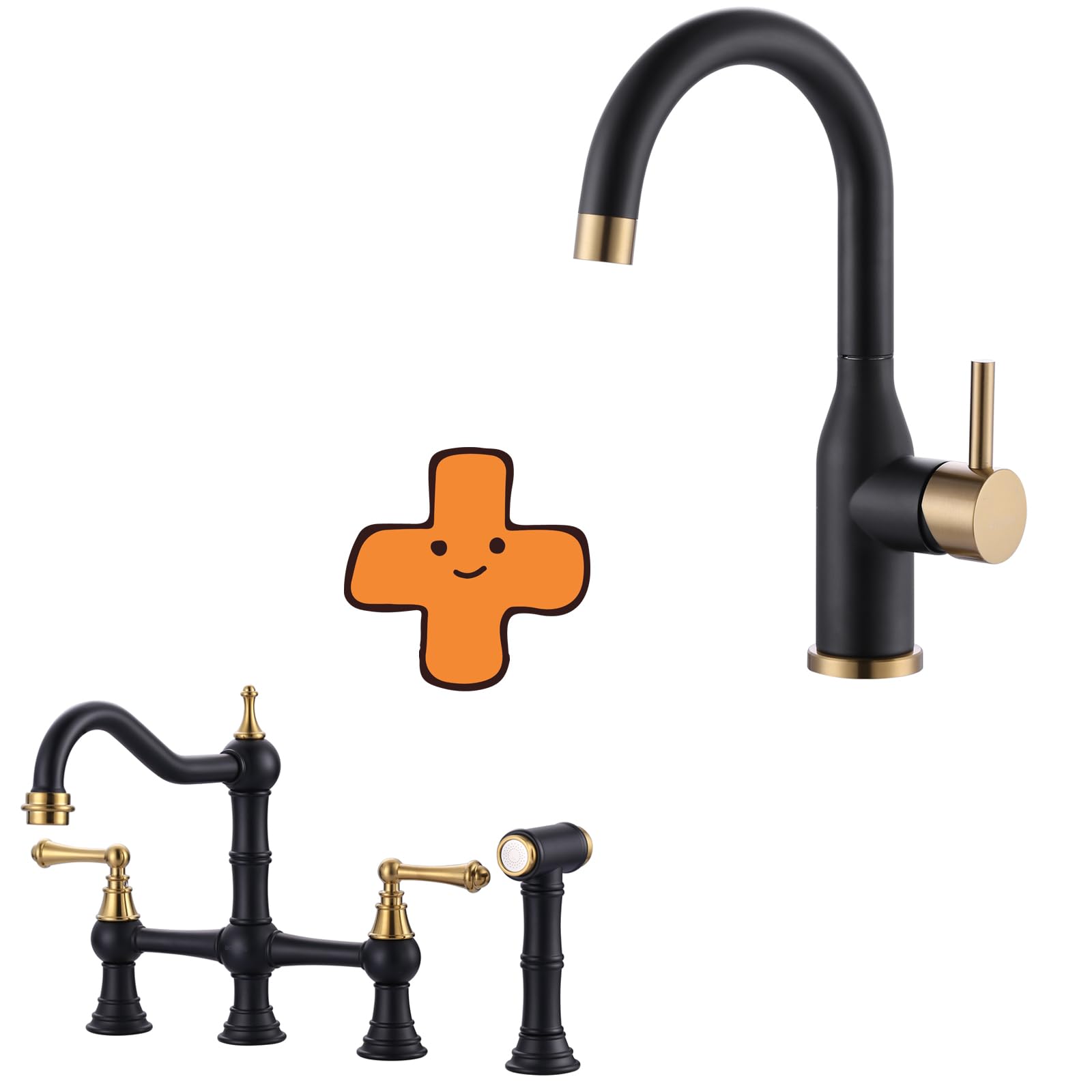 WOWOWBridge Kitchen Faucet with Sprayer, and Bar Sink Faucet Black and Gold Modern Single Handle Bar Faucet