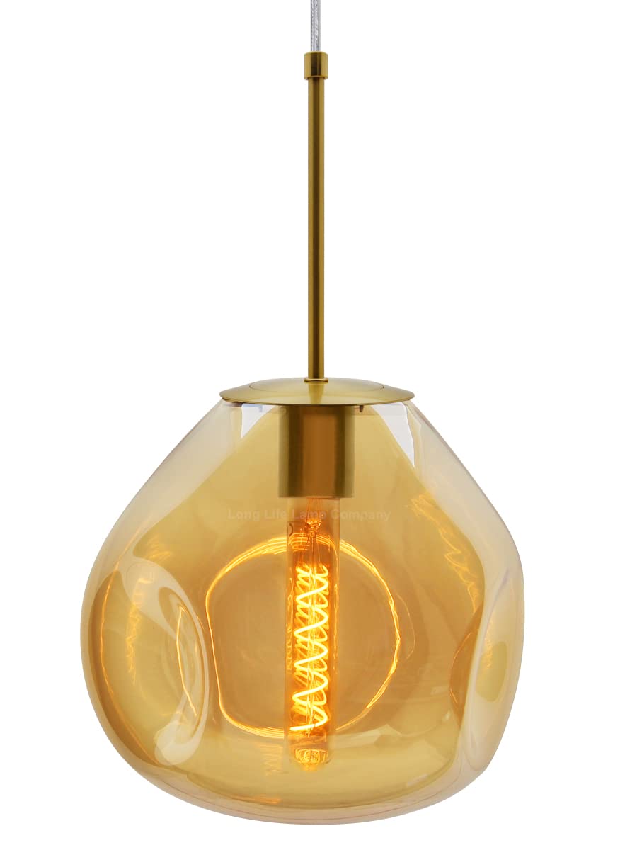 Antique Brass 1 Light Pendant Blown Glass Ceiling Lamp Shade Smoked Amber Globe Pendant Light H3069
