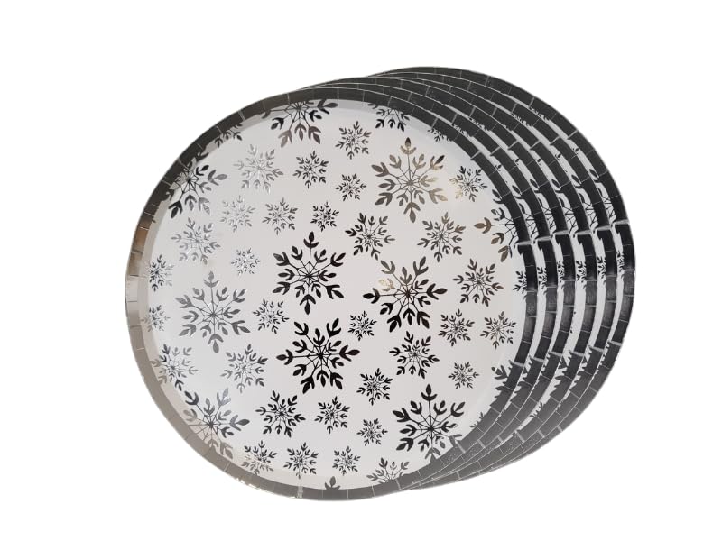 Hilltop Supplies Christmas Snowflake Pattern Disposable Paper Plates with Napkins, White, 24.5cm - Image 3