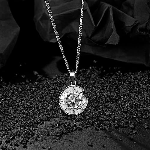murtoo Compass Necklace for Men and Women, Gold Silver Vintage Stainless Steel Chains Necklace with Compass Pendant Unique Gifts for Men3