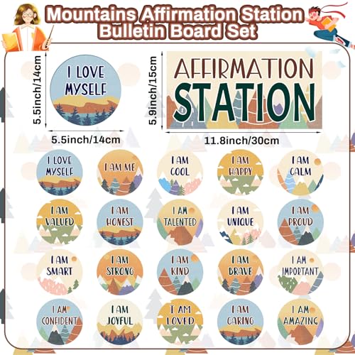 Image of Mountains Affirmation Station Bulletin Board Set Positive Bulletin Board for Classroom Growth Mindset Decoration Inspirational Motivational Accent Cutouts for Home School Teacher Wall Mirror Supply
