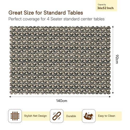 Image of Kuber Industries 36x54 Inch PVC Center Table Cover 4 Seater for Living Room and Home Decor | Waterproof and Anti-Slip Teapoy Cover | Table Protector Sheet | Tulip Luxury - Brown