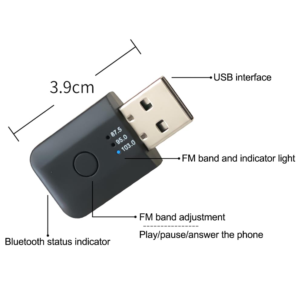 Kit per Auto Bluetooth, Mini USB Ricevitore Fegtrty Trasmettitore Bluetooth 5.1 con In Vivavoce e Trasmettitore FM