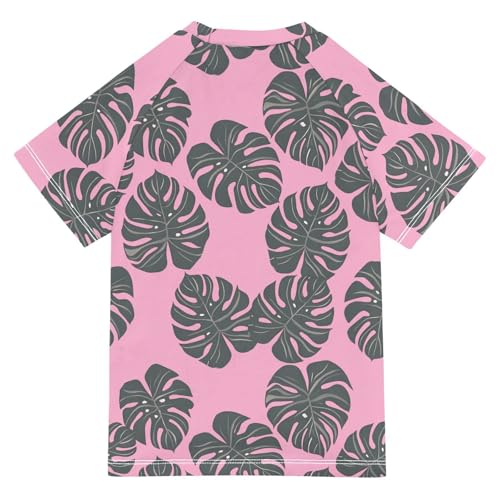 ALAZA Kids Rash Guard Boys Toddler Swim Shirts Short Sleeve Monstera Leaf UPF 50+ 3T2