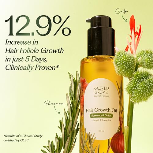 Image of Sacred Grove Rosemary Oil for Hair | Rosemary & Onion Oil for Hair Growth | Made Using 16 Potent Raw Herbs | Stimulates Hair Follicles & Promotes Circulation | 100 ML
