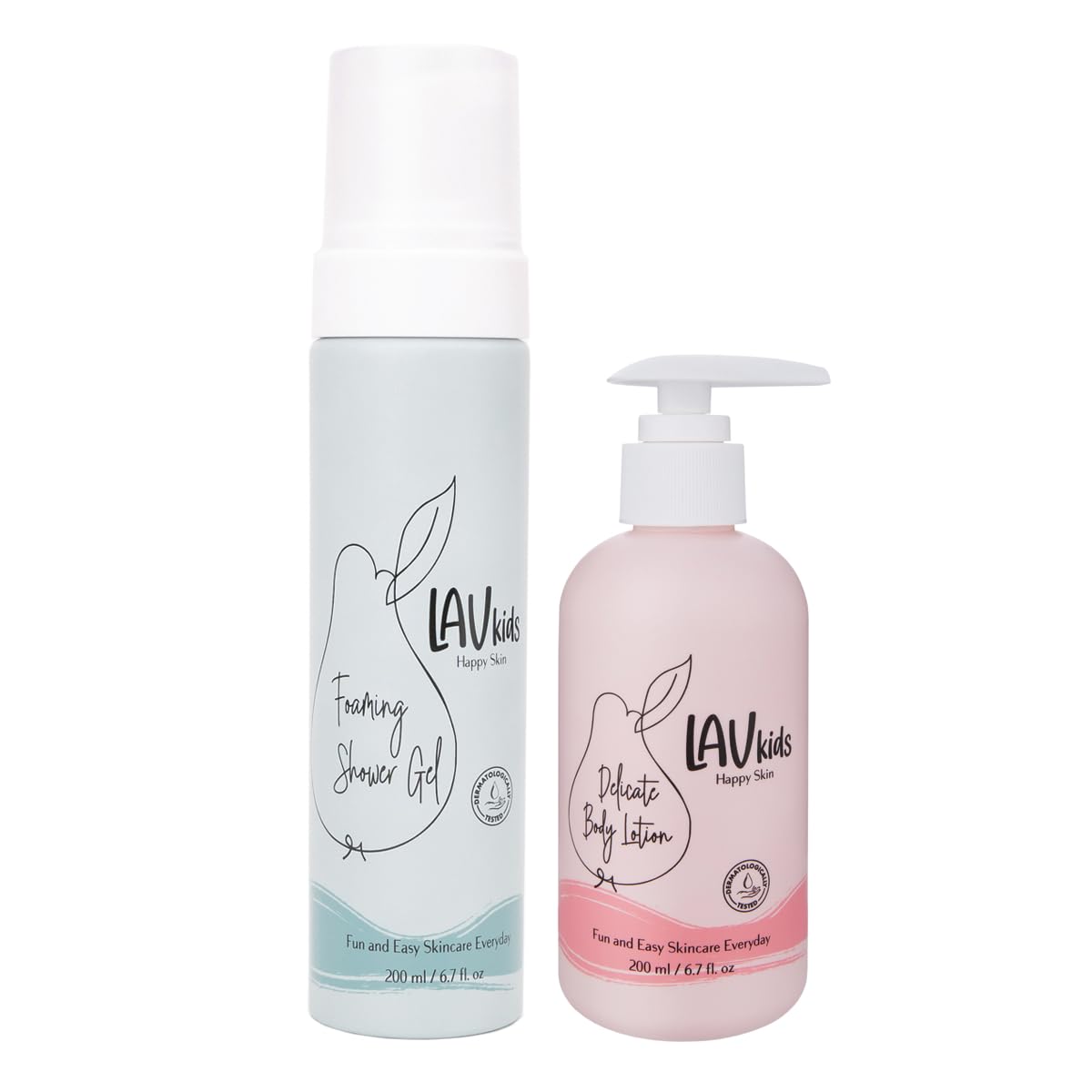 LAV KIDS Body Care Set, Foaming Body Wash and Delicate Body Lotion, Natural Pear and Chamomile, 150ml
