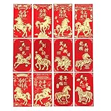 12 Stück Chinesische Neujahr Rote Umschläge 2026 Jahr des Glückspferdes, Geprägte Folien Hongbao, Für Spring Festival Geburtstag Hochzeit Kleines Geschenk Geld (A)