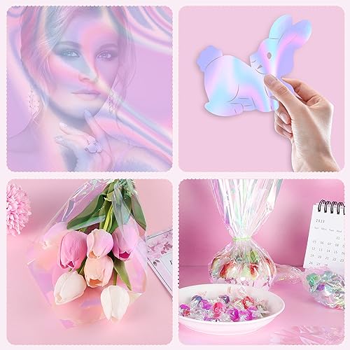 Prudiut 150 folhas de celofane iridescente de celofane para dia dos namorados, papel de celofane par