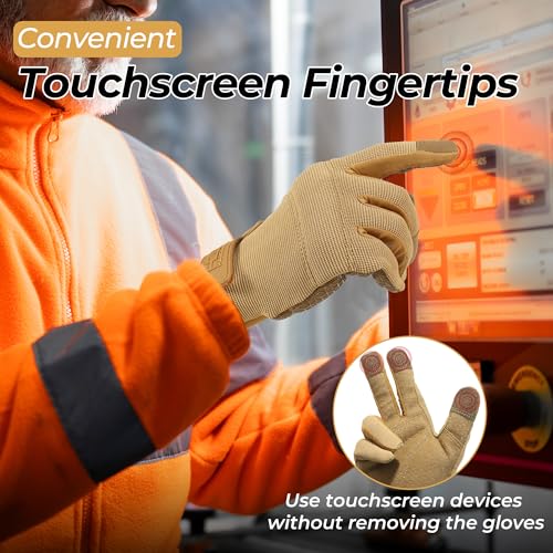 Image of HANDLANDY Work Gloves for Men & Women, Utility Mechanic Working Gloves Touch Screen with Grip, Flexible Breathable Gardening Gloves for Yard Maintenance (Large, 1 Pair)