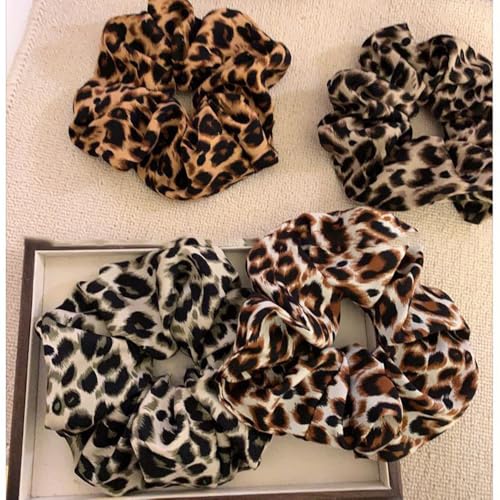 MSLSOZ Lot de 4 chouchous à imprimé léopard, élastique en corde pour cheveux, chouchous lisses...