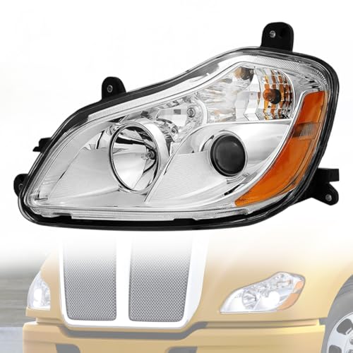 Image of vistek Driver Left Side Headlight Assembly with Chrome Trim & Projector Low Beam FIT Kenworth T680 2013–2021 – Halogen High Low Beam – Direct Replacement – Replace OE# P54-6103-11000