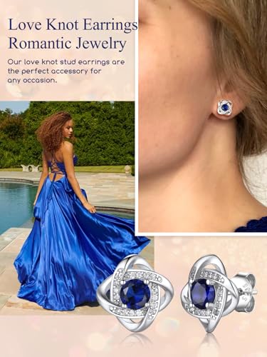 Suplight Love Knot Birthstone Earrings for Women, S925 Sterling Silver Earrings Flat Back Diamond Stud Earrings Christmas Gifts for Women Emerald Sapphire Earrings Birthday Gifts for Women Wife Mom4