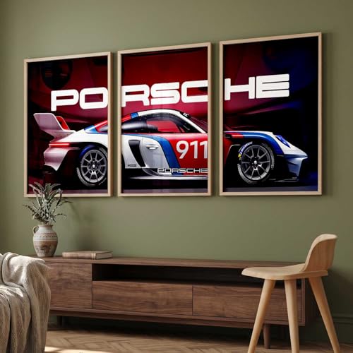 Image of HOTHOUSE Big Porsche Car Framed Posters Gift Items for Boys Room Wall Decoration Bedroom Living Room Office Studio Decor | Car Poster Frame for Wall Decor Set Of 3 Size (10 X 13 inch)