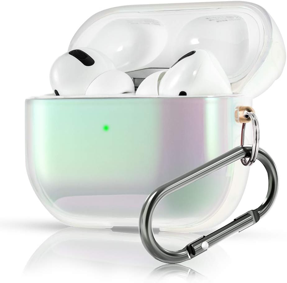 KINGXBAR AirPods Pro Case AirPods Accessories Kits Hard Stylish Protective Cover Skin for Apple AirPods Pro (Front LED Visible) with Carabiner/Anti-Lost Strap White