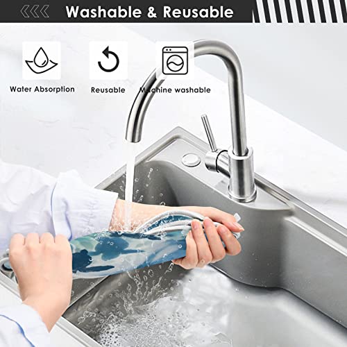 wamika sea turtle faucet water catcher mat 2 pack blue watercolor tortoise drying mat absorbent bathroom faucet handle drip catcher tray bar rv kitchen sink splash guard 14x5 inches