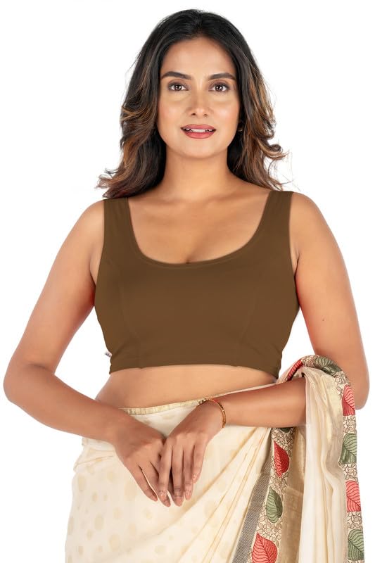 Image of Abhi Cotton Readymade Saree Blouse for Women- Sleeveless, U-Neck, Regular-fit, Stretchable, Pull-on Style
