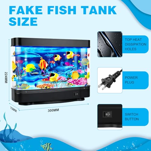 Image of DoubleCare Fake Fish Tank,Virtual Ocean Moving Fish lamp,Fake Aquarium Decor,Realistic Artificial Aquarium Decorations for Bedroom & Office（Black）