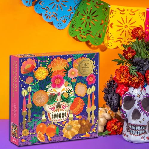 Rompecabezas Galison Ofrenda del Día de Muertos, 500 piezas con acabado metalizado para adultos, ilustrado por Marisol Ortega, tamaño final 20" x 20" miniatura 4