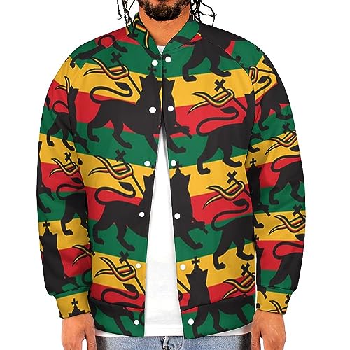 Rastafarian Flag with The Lion Men‘s Baseball Jacket Long Sleeve Casual Coat Bomber Jacket Unisex Streetwear