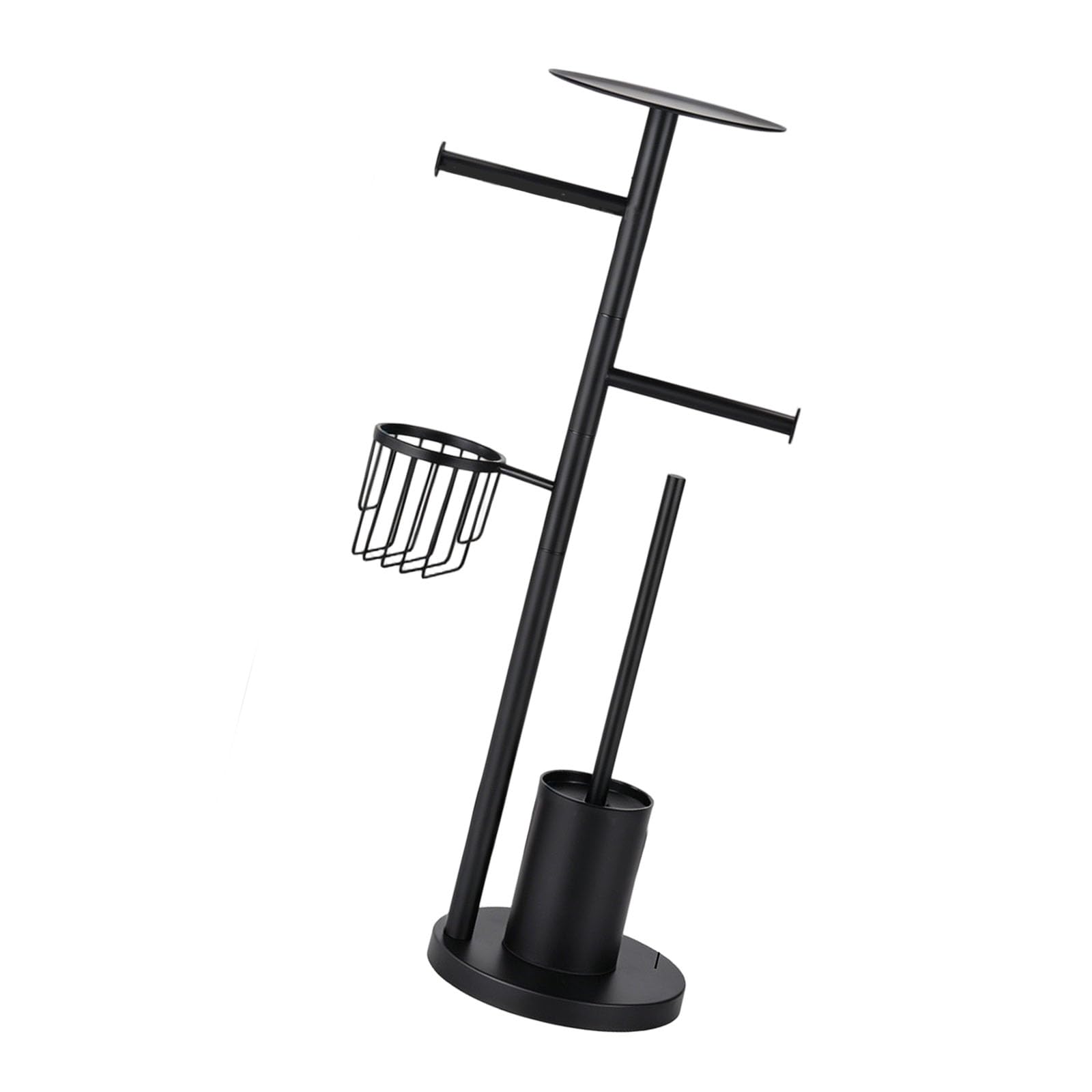 Tsophreniq Black Freestanding Bathroom Tissue Stand Including Built In Toilet Brush Holder Easy Installation Robust Construction Rustproof Bathroom Accessory