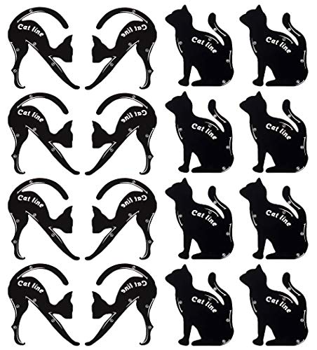 YASUOA 16 Pieces Eyeline Stencil Cat Line Eye Makeup Template Plastic Multifunction Black Eyeshadow Guide Tools, for Women Girls Beginner Beauty