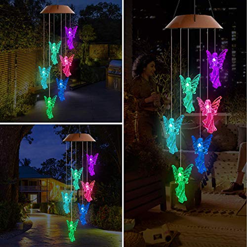 Lampelc Solar Mobile Wind Chime,Outdoor LED Light Solar Angel Wind Chimes Color-Changing Waterproof Hanging Solar Powered Chimes Lights for Garden Corridor Decoration (Angel Wind Chimes Light)