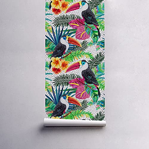 Meuble chambre salon transformés par ce papier peint Hawaii oiseaux