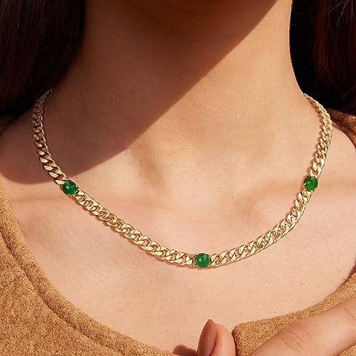 Valloey Rover Gold Necklace for Women 14K Gold Plated Cuban Chain Choker Necklace Simple Necklace Jewelry Gift for Women2