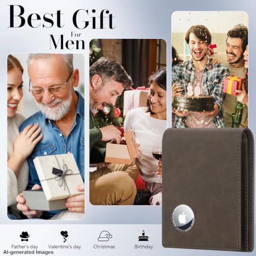 Image of furid Minimalist AirTag Wallet for Men: RFID Front Pocket Card Holder | Top-Grain Leather Air Tag Wallet Slim and Compact 13 Card Slots - Gift Ready for Birthday Anniversary