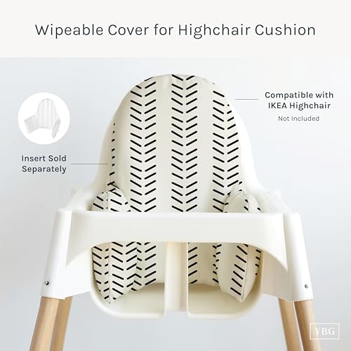 Image of Yeah Baby Goods Wipeable Cushion Cover (White Vertical Mudcloth) - Compatible with The IKEA Antilop Highchair - Soft, Waterproof Baby High Chair Cover