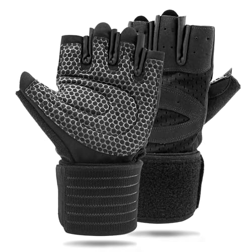 NewDoar Workout Gloves with Wrist Wrap Support Fingerless Gloves Weight Lifting Gloves for Fitness Exercise Weightlifting for Men Women Gym Accessories-M