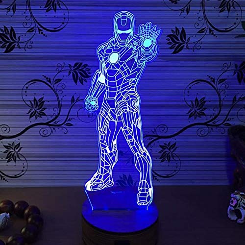 ARXYD 3D Led Lampe D'Illusion Optique Iron Man Lights Batman Lights Miracle Lampe De Nuit Avec Câble 7 Couleurs Décoration Pour Enfant Chambre Chevet Table De Bébé Enfant Cadeau De Noël Fête
