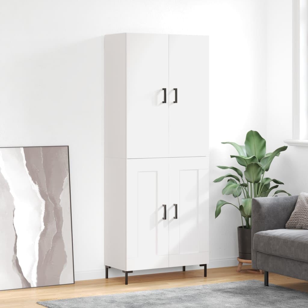 Générique Bufet wysoki biały 69,5x34x180 cm, szafka do przechowywania drewna inżynieryjnego z drzwiami i metalowymi nogami, przestronna i stabilna szafka do salonu