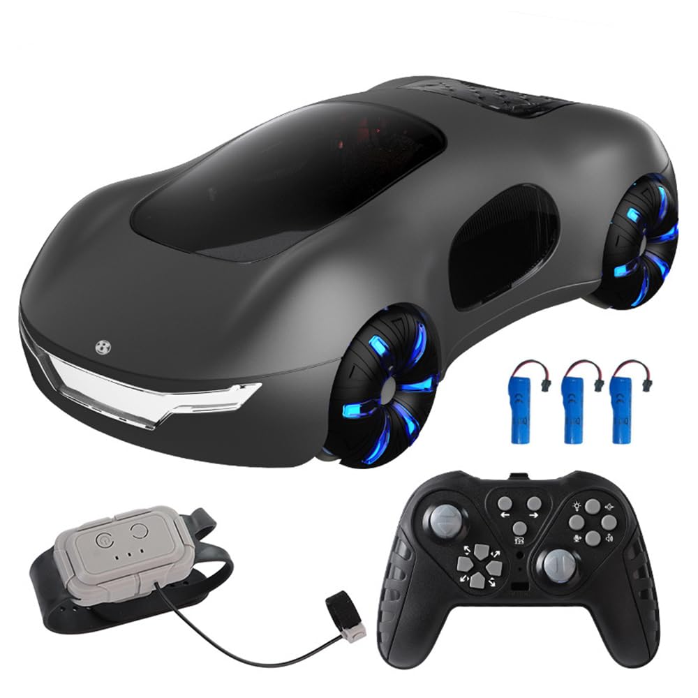 Dodoore Remote Control Cars, 2.4GHz 4WD Sci-fi RC Drift Car with Dual Controller, Spray Music & LED Light, 360° Spin Drift Gesture Sensing Hand Controlled Car Gifts for Kids Boys Girls Black