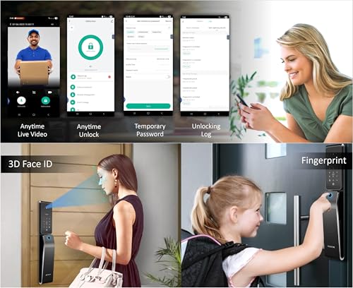 Image of Denler FLv2 8-in-1 Smart Door Lock | 3D Face ID | Fingerprint | App Unlock | LCD Camera | Inbuilt Wi-Fi | Alexa & Google Support | Android & iPhone | RFID | PIN | Key