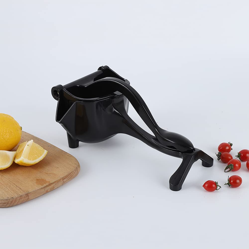 Manual Fruit Juicer Stainless Steel Alloy Juicer Hand Press Citrus Lemon Squeezer Dual Anti-Slip Kitchen Aid With 4 Reusable Filter Bags (Black)