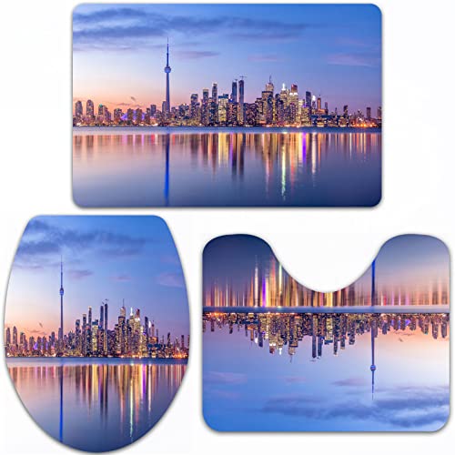 Badteppich-Set 3-teilige, rutschfeste,Blick auf die Stadt von Toronto Bettwäsche-Set 3D gedrucktes Gold Glow Light…