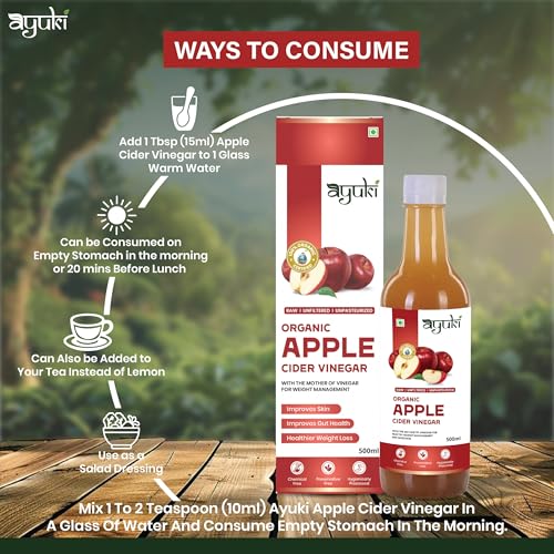 Image of AYUKI Apple Cider Vinegar Raw, Unfiltered ACV with Mother of Vinegar - Himalayan Apple Cider Vinegar for Detox, Digestion & Metabolism Boost - 500 ml