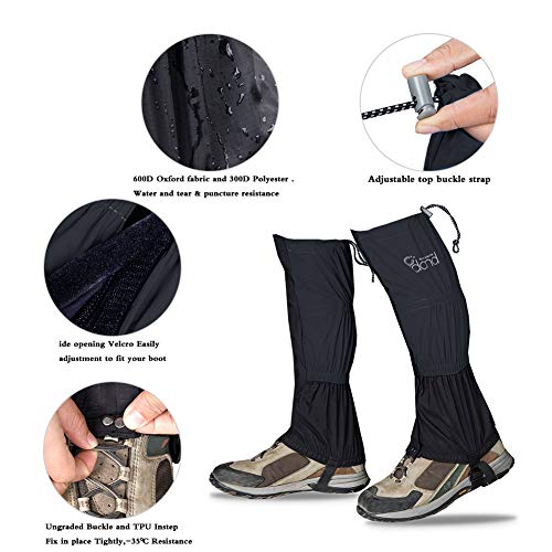 IDAND Leg Gaiters, Waterproof Snow Boot Gaiters Abrasion Resistance for Outdoor Snowshoeing, Hiking, Hunting, Ice Climbing, Skiing