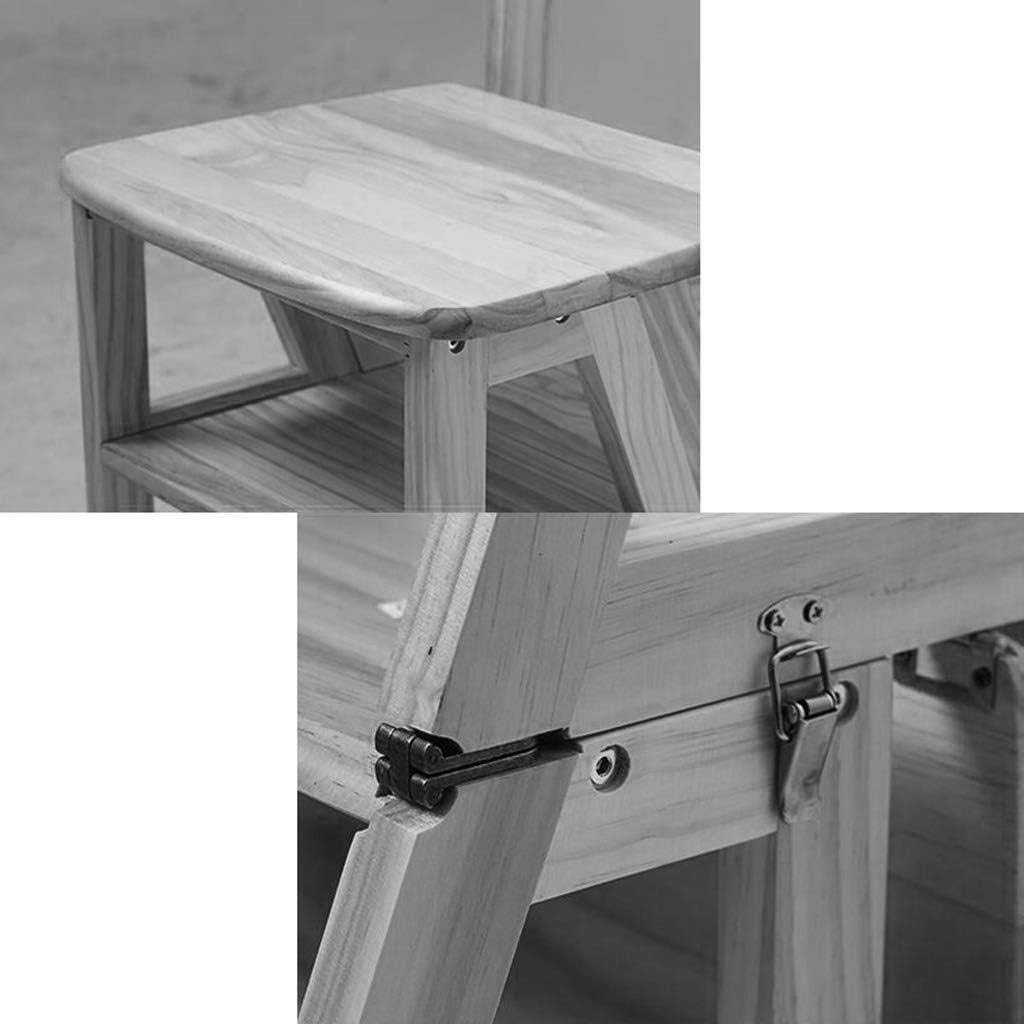 4-Step Folding Step Stool Wooden Indoor Staircase Chair Kitchen Ladder Stool Multifunctional Flower Rack/Shoe Bench (A)
