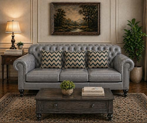 Image of Luxury Sofa Set Luxury Chesterfield Sofa in for Home Living Room & Office (Highback 3 Seater Grey)