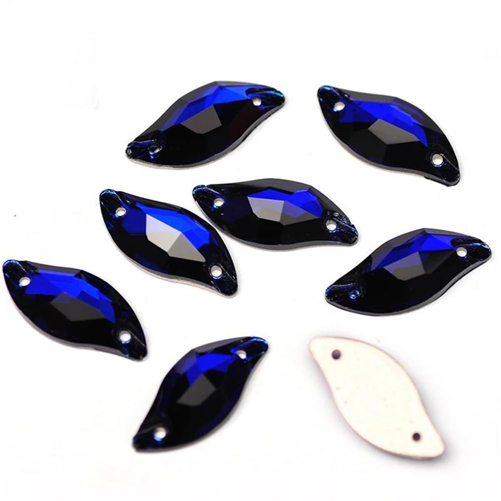 Strass à coudre feuille cobalt 9x20mm lot de 48 pièces pour customisation