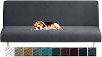 MAXIJIN Full Size Velvet Stretch Futon Cover - Thick Plush Protector for Armless Sofa Bed, Anti-Slip Elastic, Machine Washable Gray