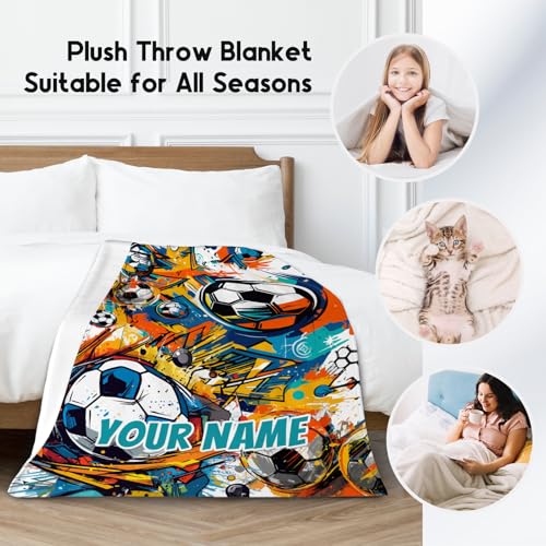 Custom Soccer Blanket, Cozy Soft Throw Gifts for Mens, Cool Colorful Flannel Throw Blankets for Bed Couch, 60x80 Inches