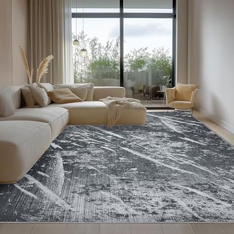 Vamcheer Washable Abstract Area Rug - Contemporary Style for Living Room, Bedroom, Kitchen - Machine Washable Rug for Living Room - Non-Shedding and Easy-Cleaning - Black 9x11.5 ft Cover