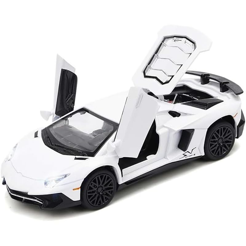 Image of Kids Model 1:32 LP750 Die Cast Metal Car Pull Back Action Opening Doors with Realistic Engine Sound Lights Toy Car Gift for Boys - White