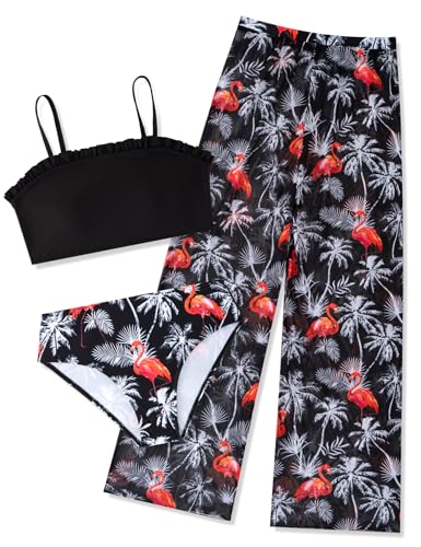 Image of Vogseek 6-16T Girls 3 Pieces Bikini Bathing Suit with Rash Guard Pants Quick Dry Swimwear Cover-Up Sets